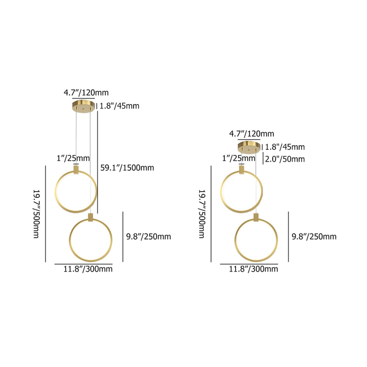 Suspension Circulaire 2-Luminaires en Laiton Doré Charmant