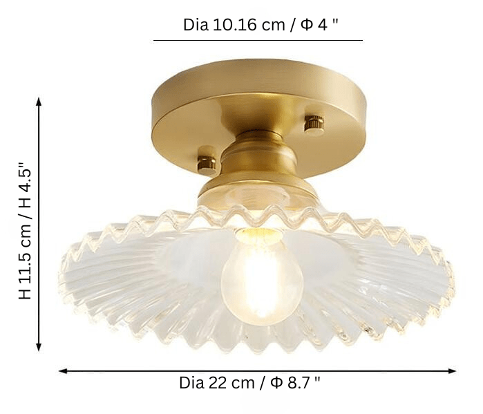Lampe de plafond vintage en verre transparent à pétales striés
