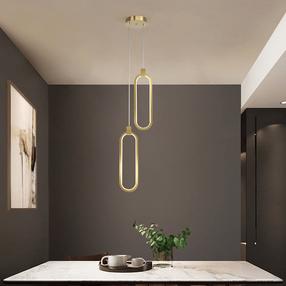 Suspension Circulaire 2-Luminaires en Laiton Doré Charmant