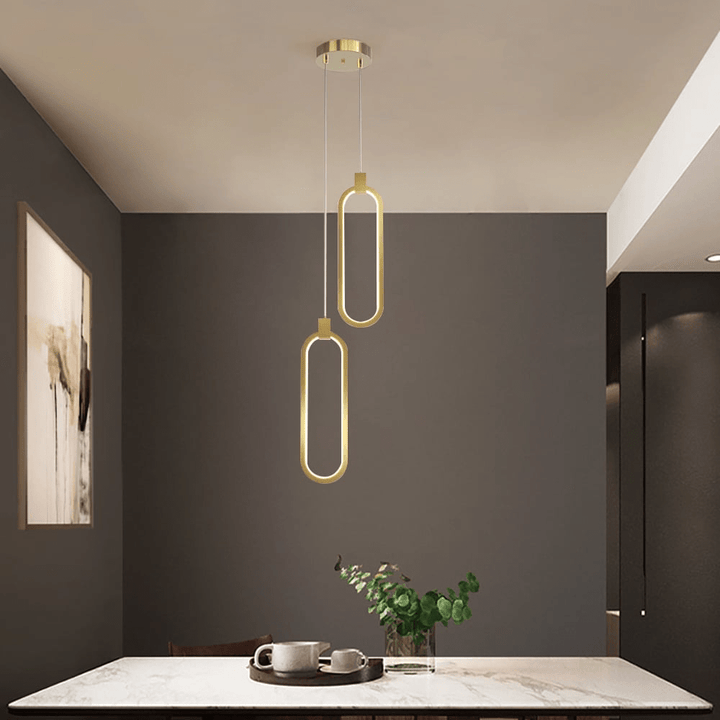 Suspension Circulaire 2-Luminaires en Laiton Doré Charmant