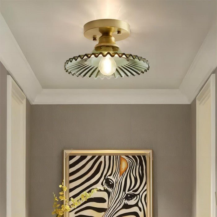Lampe de plafond vintage en verre transparent à pétales striés