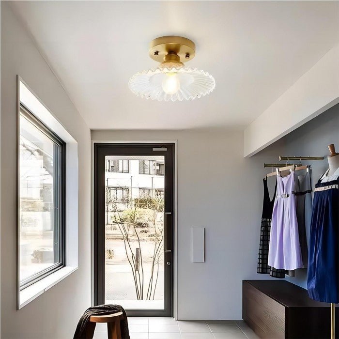 Lampe de plafond vintage en verre transparent à pétales striés