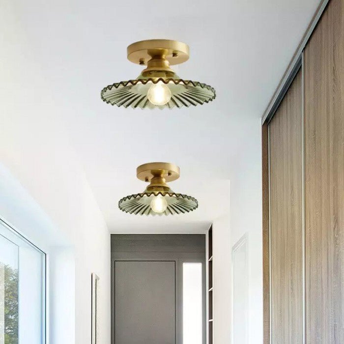 Lampe de plafond vintage en verre transparent à pétales striés